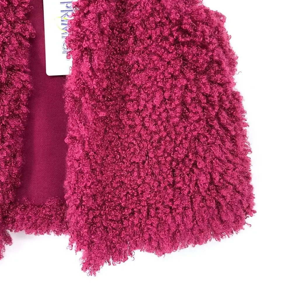 Primigi Fuzzy Vest Open Front Girls Size 5 Raspberry Maron Red Sleeveless NEW